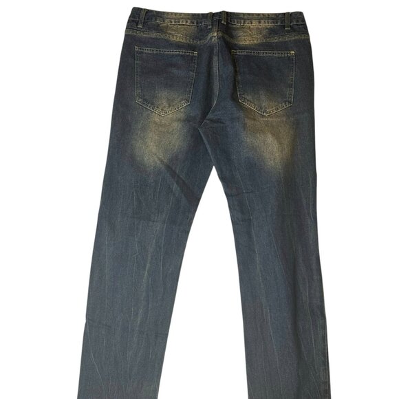 Distressed Slim Straight Jeans denim Patch Ripped Size 38 Lips Bear  Soft  jeans - Picture 5 of 10